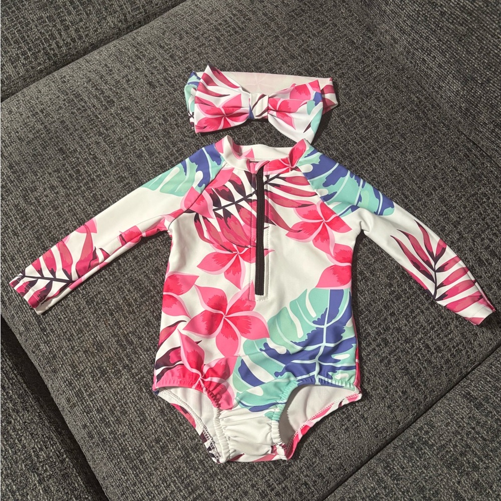 SHEIN Pink and Blue Rashguard Swim Set